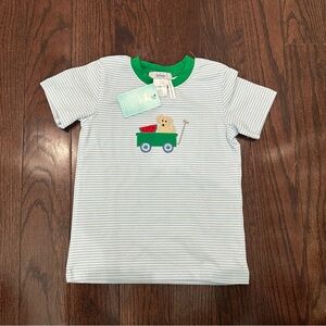 Ishtex green striped tee with doggy 2T NWT
